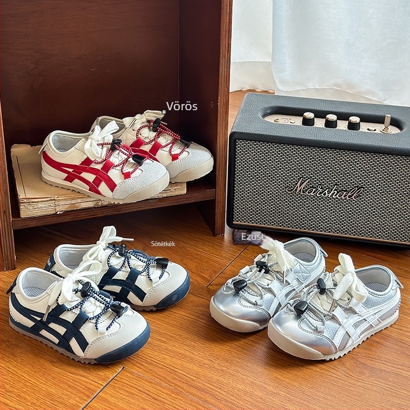 Gyerek Forrest Gump sportcipő, légáteresztő mikroszálas felsőrész, gumitalp, tépőzár, csíkos mintázat, uniszex