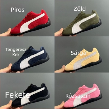Gyerekeknek szánt edzőcipő — suede felsőrész, gumitalp, lélegző, csúszásmentes, előre fűzőzár