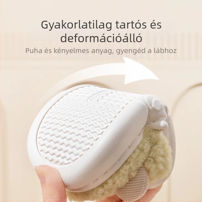 Plüss gyerek papucs 4–6 éveseknek, karikatúra mintával, téli meleg beltéri papucs, EVA talp, uniszex