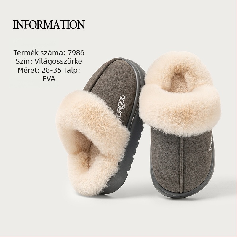 Gyerekeknek való pamut papucs, fleece béléssel, beltéri téli használatra, EVA talppal, uniszex, 7–12 évesek