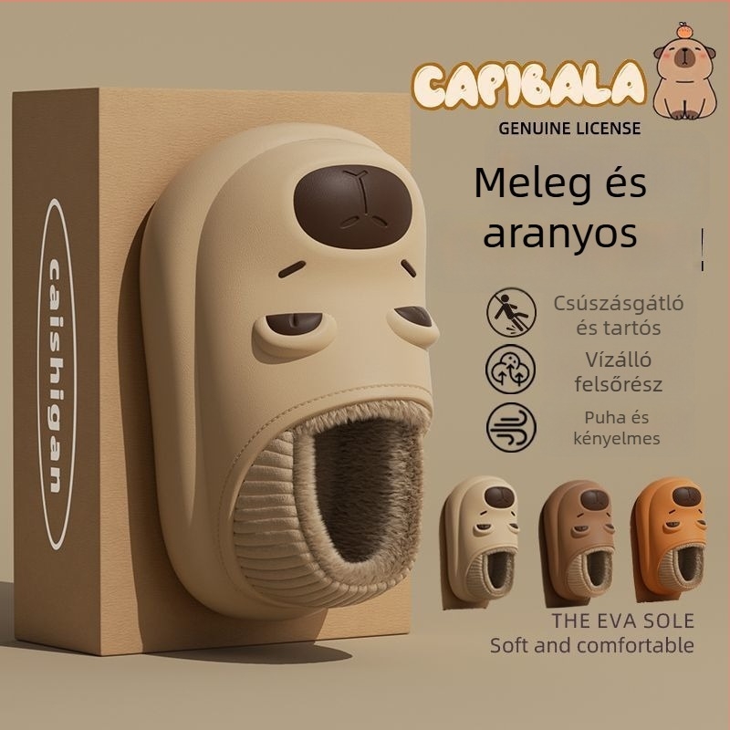 Capybara vízálló gyerek pamut papucs hátsó sarokkal, aranyos karikatúra mintával, csúszásmentes belső és külső viselethez