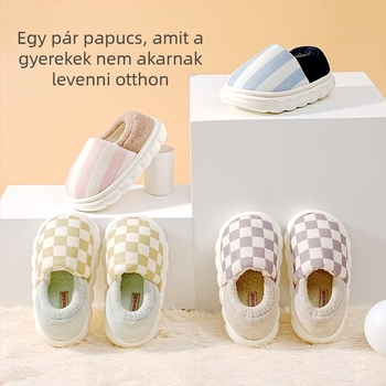 Gyerekek pamut papucs beltéri használatra; uniszex; EVA talp; kockás minta; meleg