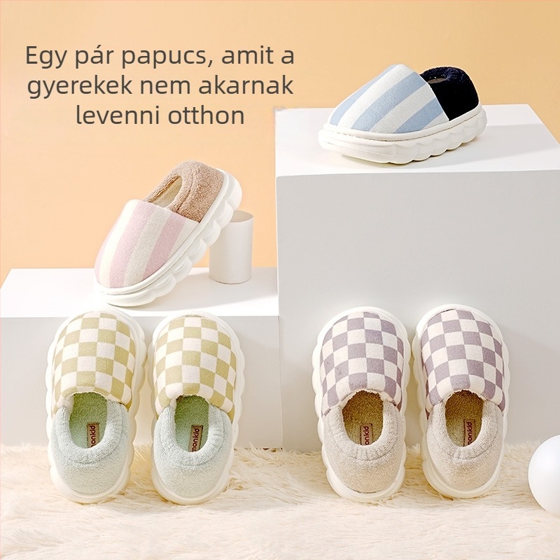 Gyerekek pamut papucs beltéri használatra; uniszex; EVA talp; kockás minta; meleg