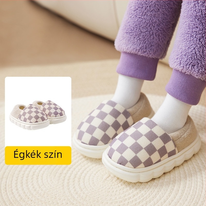 Gyerekek pamut papucs beltéri használatra; uniszex; EVA talp; kockás minta; meleg