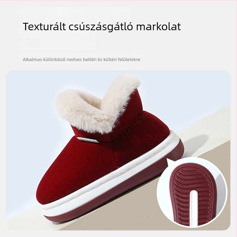 Gyerekeknek való pamut papucs sarokkal, csúszásmentes téli beltéri cipő