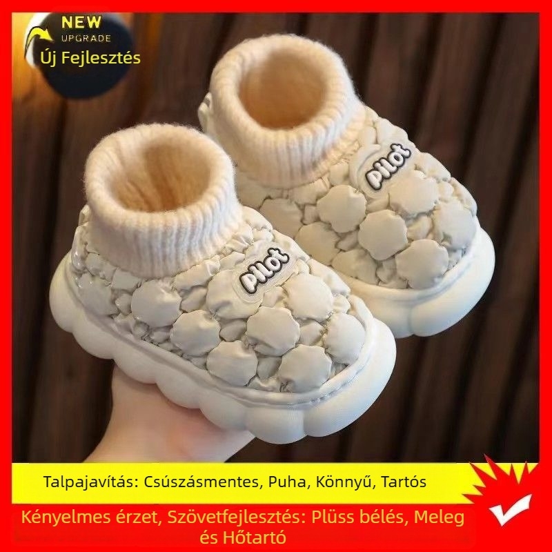 Gyerekek pamut papucsai, rajzfilmszerű stílus, pamut felső rész, PU talp, 1–3 éveseknek