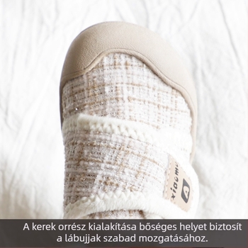Gyerek téli beltéri cipő bársonyos felsőrésszel, Velcro zárás, csíkos mintázat, vastag gumi talppal, 1–6 éves korosztálynak