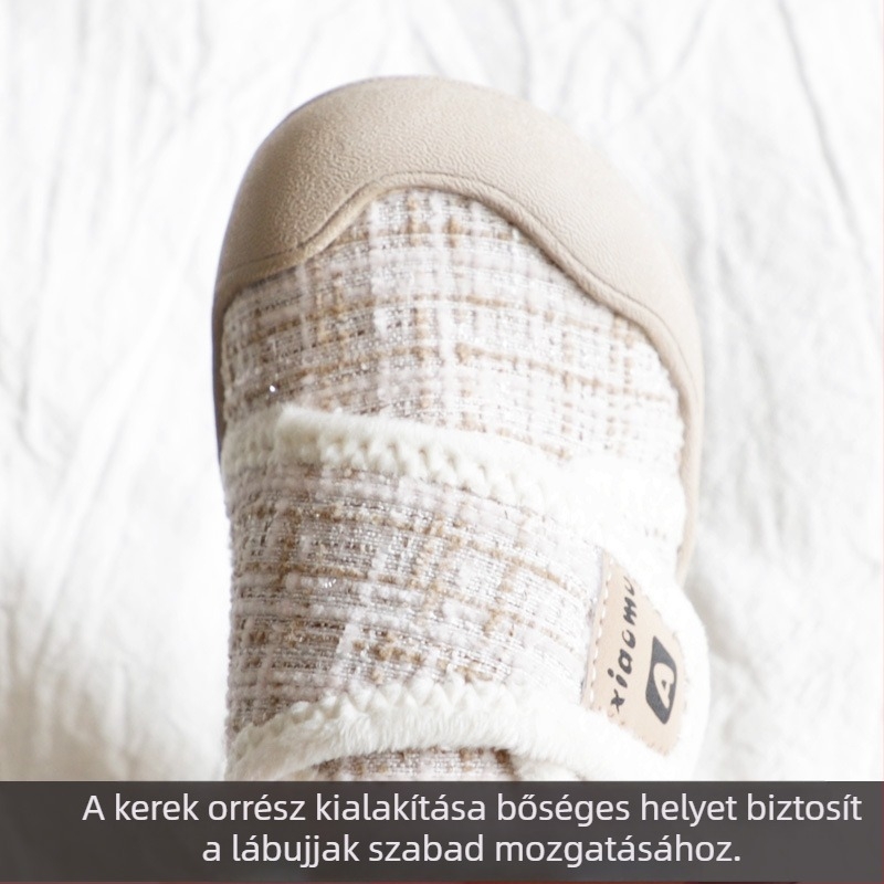 Gyerek téli beltéri cipő bársonyos felsőrésszel, Velcro zárás, csíkos mintázat, vastag gumi talppal, 1–6 éves korosztálynak
