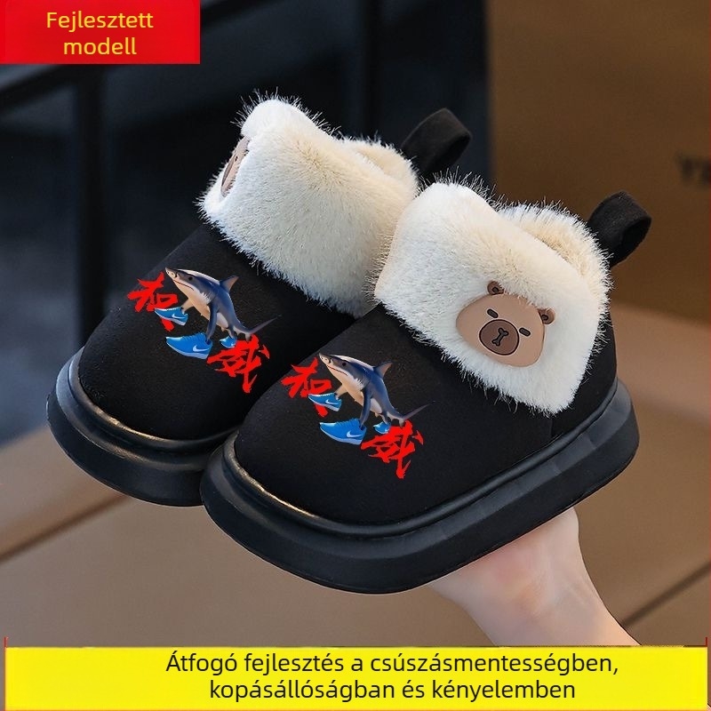 Gyerekeknek pamut papucs Cartoon mintával, EVA talp, csúszásmentes, beltéri–kültéri használatra, unisex, 1–12 év