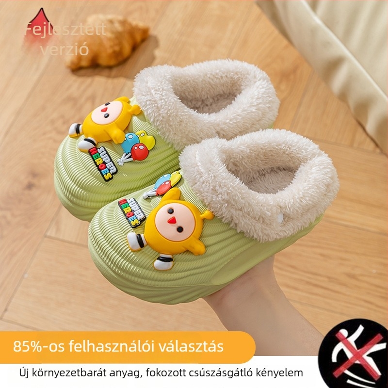 Gyerek pamut papucs levehető mosható béléssel, vízálló és csúszásmentes, EVA talppal, Cartoon motívummal, 1–3 éveseknek, 2024 tél