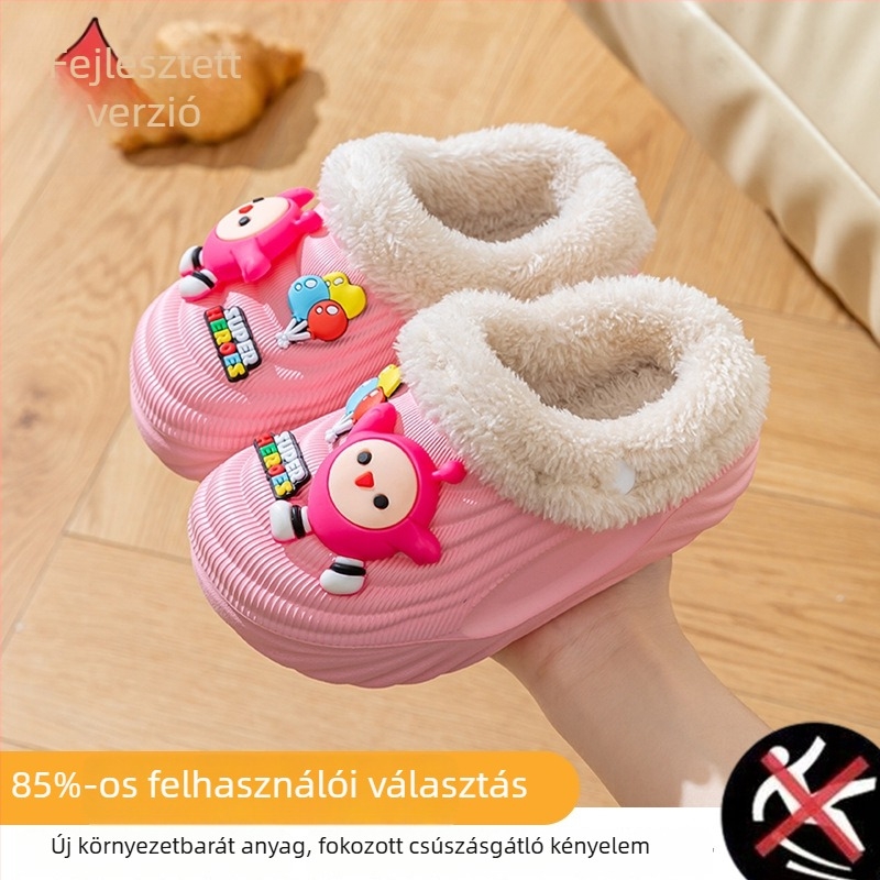 Gyerek pamut papucs levehető mosható béléssel, vízálló és csúszásmentes, EVA talppal, Cartoon motívummal, 1–3 éveseknek, 2024 tél