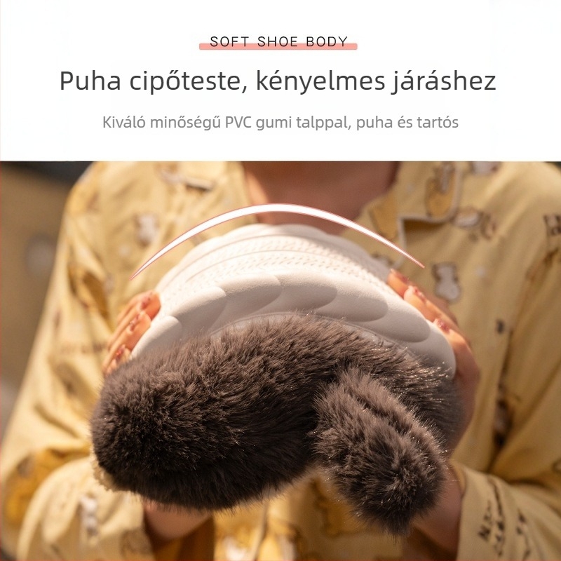 Uniszex beltéri papucs bőr felsőrésszel, vastag EVA talppal és plüss belsővel, ősz-télre
