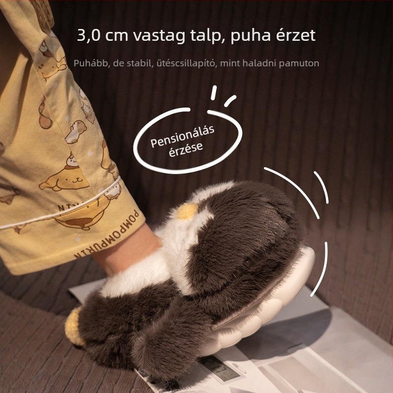 Uniszex beltéri papucs bőr felsőrésszel, vastag EVA talppal és plüss belsővel, ősz-télre