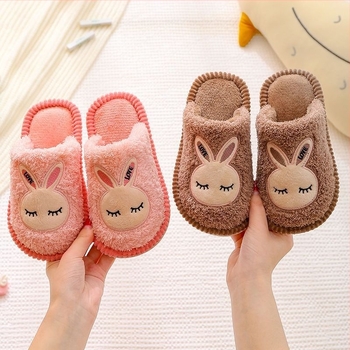 Gyerekeknek szánt pamut beltéri papucs, karikatúra nyuszi mintával, PVC talppal, 1–3 éveseknek