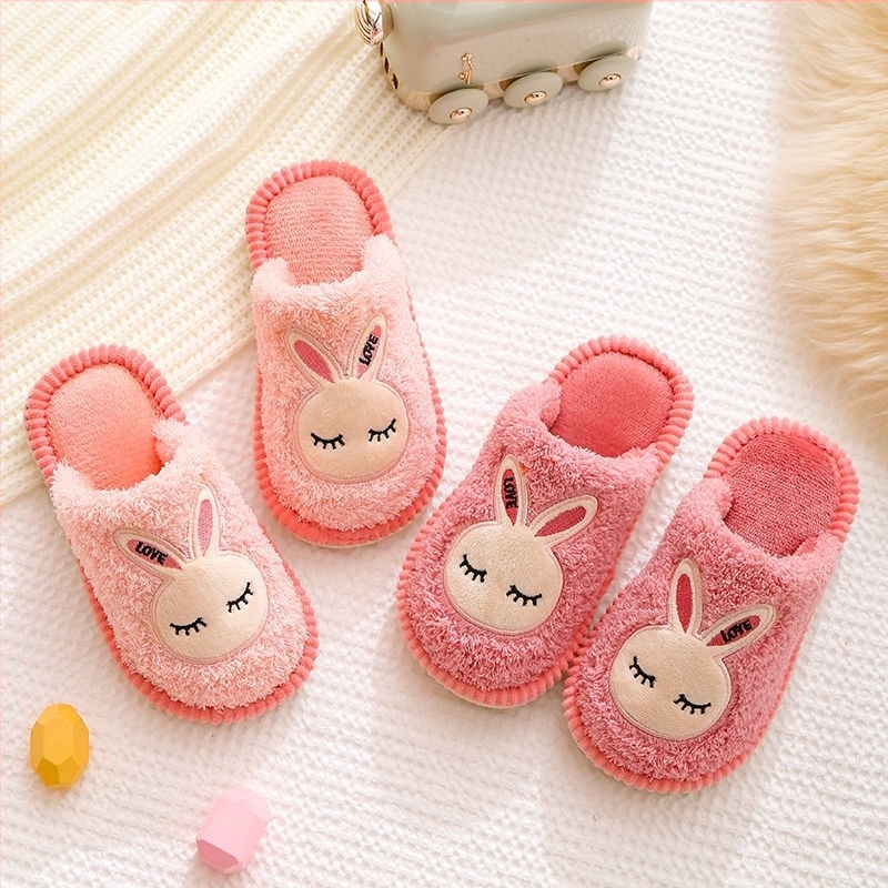 Gyerekeknek szánt pamut beltéri papucs, karikatúra nyuszi mintával, PVC talppal, 1–3 éveseknek