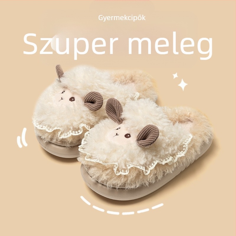 Gyerekeknek készült pamut papucs bárányos mintával, fleece-bélés, meleg beltéri papucs ősz–tél 2025