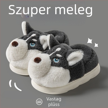 Gyerekek téli pamut papucs, vastag talppal, állatmintás