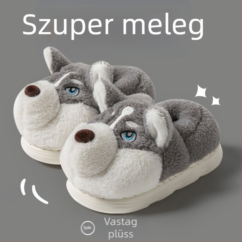 Gyerekek téli pamut papucs, vastag talppal, állatmintás