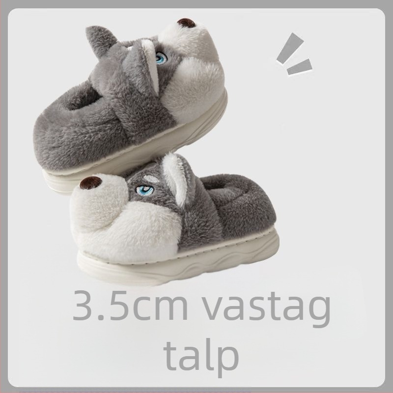 Gyerekek téli pamut papucs, vastag talppal, állatmintás
