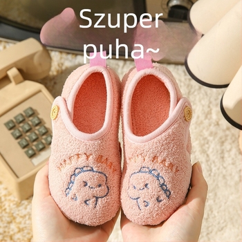 Gyermekeknek készült pamut papucs fleece-béléses beltéri használatra, csúszásmentes talppal, téli viselethez