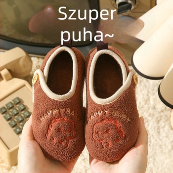 Gyermekeknek készült pamut papucs fleece-béléses beltéri használatra, csúszásmentes talppal, téli viselethez