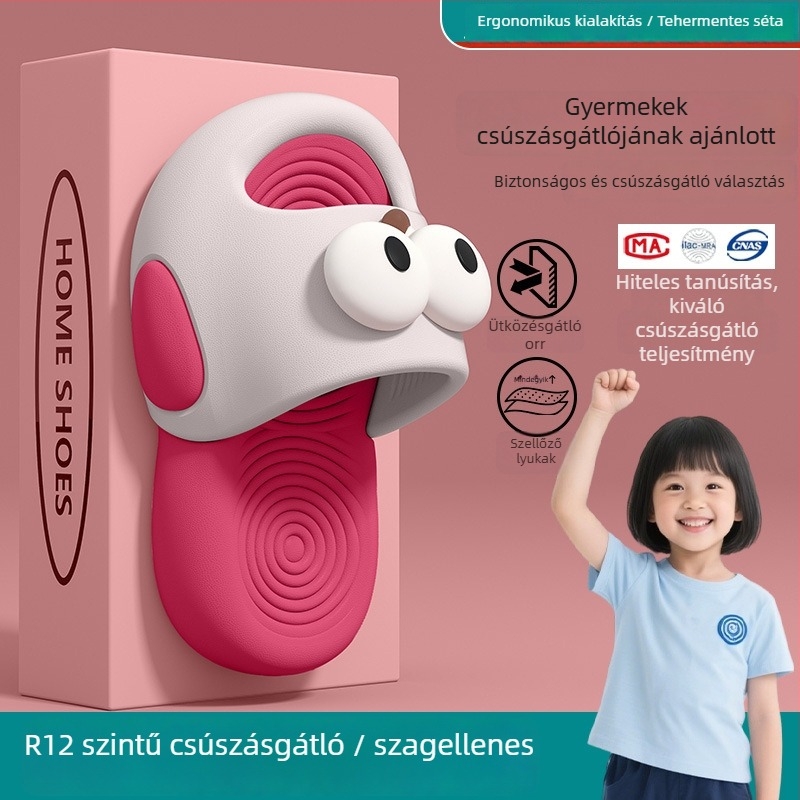 Alysse gyerekeknek EVA habból készült papucs, vastag talppal, csúszásmentes, szagtalanító hatású, rajzfilmszerű mintával, 1–3 évesek, nyár 2025