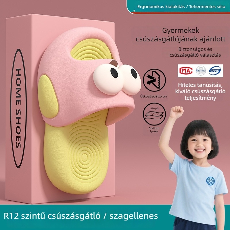 Alysse gyerekeknek EVA habból készült papucs, vastag talppal, csúszásmentes, szagtalanító hatású, rajzfilmszerű mintával, 1–3 évesek, nyár 2025