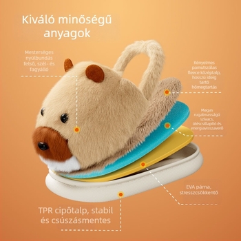 Gyerekeknek készített plüss papucs állatos karikatúra mintával, EVA talppal, csúszásmentes, meleg, uniszex, 7–16 éveseknek