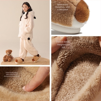 Gyerekeknek készített plüss papucs állatos karikatúra mintával, EVA talppal, csúszásmentes, meleg, uniszex, 7–16 éveseknek