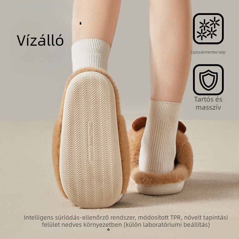 Gyerekeknek készített plüss papucs állatos karikatúra mintával, EVA talppal, csúszásmentes, meleg, uniszex, 7–16 éveseknek