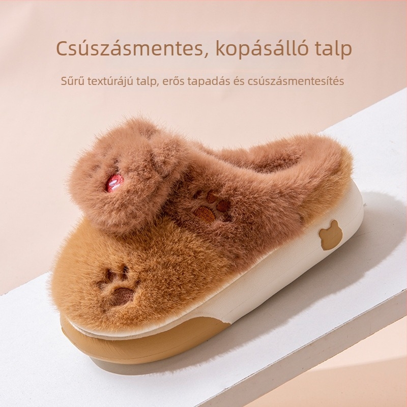 Gyerekeknek pamut papucs plüss felsőrésszel, EVA csúszásmentes talppal, állat mintázat, meleg, relif felület
