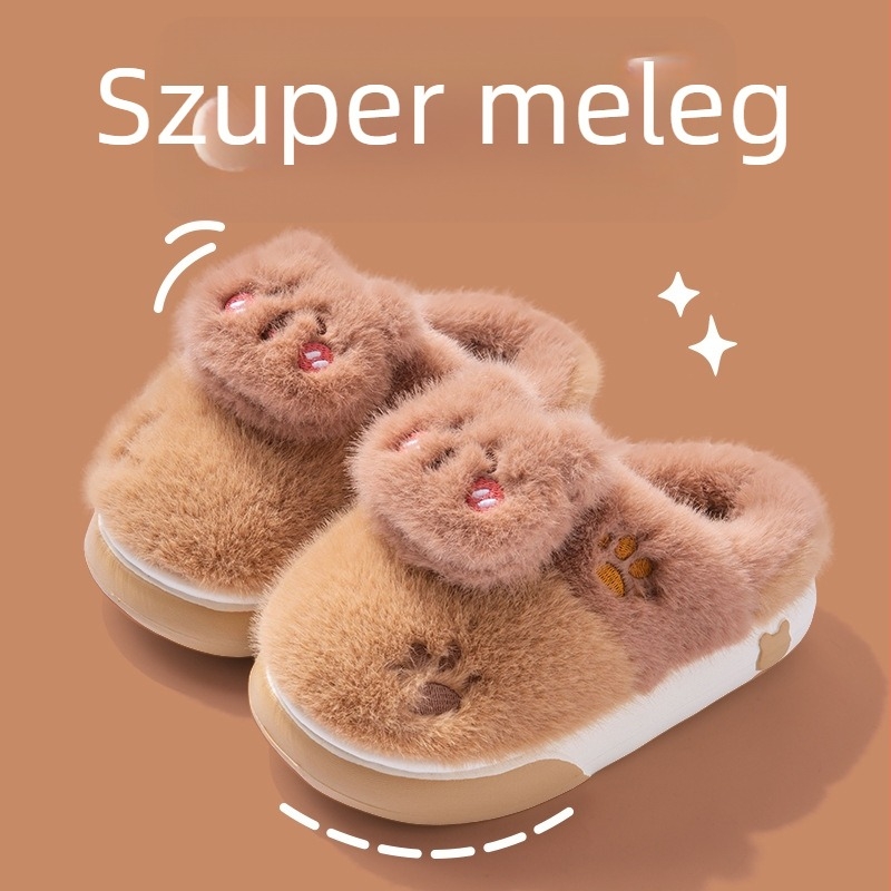 Gyerekeknek pamut papucs plüss felsőrésszel, EVA csúszásmentes talppal, állat mintázat, meleg, relif felület