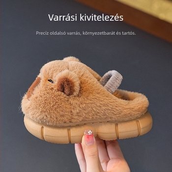 Gyerek pamut papucs capibara mintával, beltéri csúszásmentes talppal, velúr felsőrész, EVA talp, meleg téli viselet.