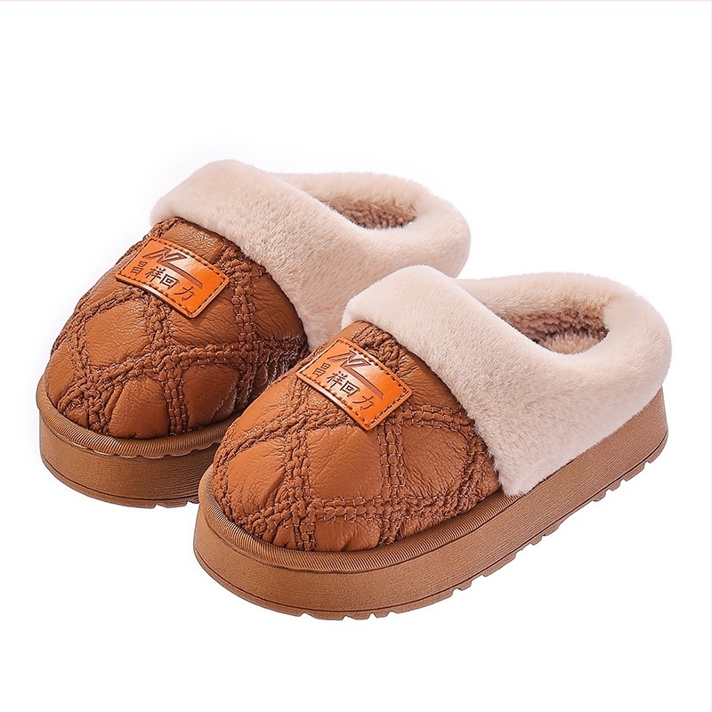 Uniszex gyerek pamut papucs, fleece béléssel, csúszásmentes PVC talppal, beltéri használatra télen