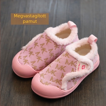 Uniszex gyerek beltéri papucs — Velcro zárás, háló felsőrész, gumi talp, vastag dizájn, betűs minta