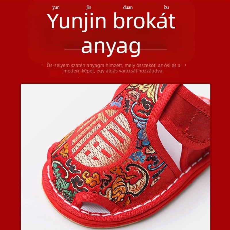 Gyerekcipő tigrisfej mintával, 1–3 éveseknek, selyem felsőrész, Velcro zárás, könnyű, légies, csúszásmentes talp, retro stílus, nyári kiadás HTX-062/063