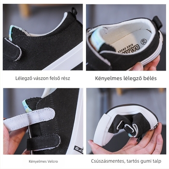 Gyerekeknek való vászon tornacipő Velcro-zárással, alacsony felső, gumi talp, csúszásmentes és kopásálló