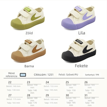 Topstar gyerek vászoncipő puha talppal, uniszex, Velcro-zár, alacsony felső rész, koreai stílus (Felső rész: vászon; Belső talp: PU; Talp: tehénin tendon)