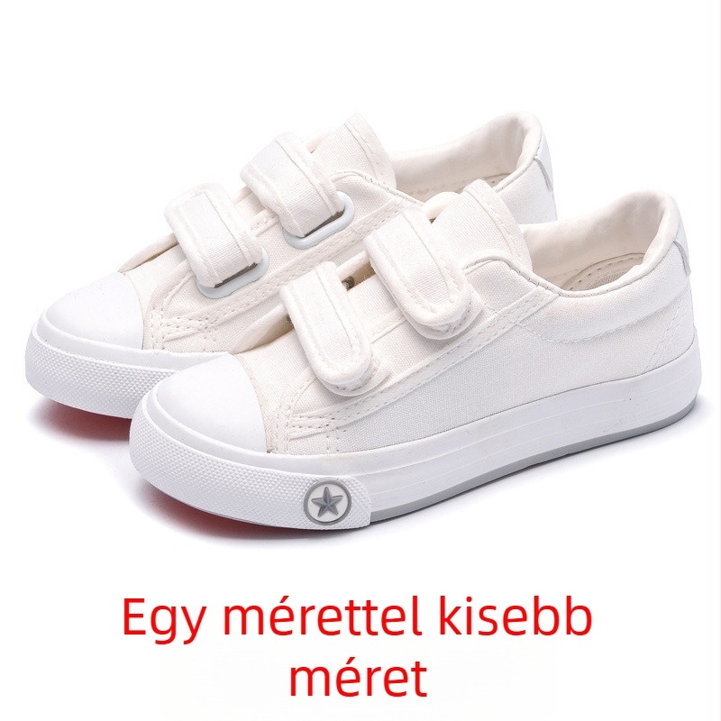 Gyerekeknek készült légáteresztő vászon sneaker Velcro-záródással, alacsony felső rész, vulkanizált gumitalp, PU belső talp.