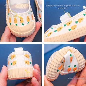 Fehér vászon slip-on gyerekcipő lányoknak – beltéri használatra, óvoda, tavasz–ősz