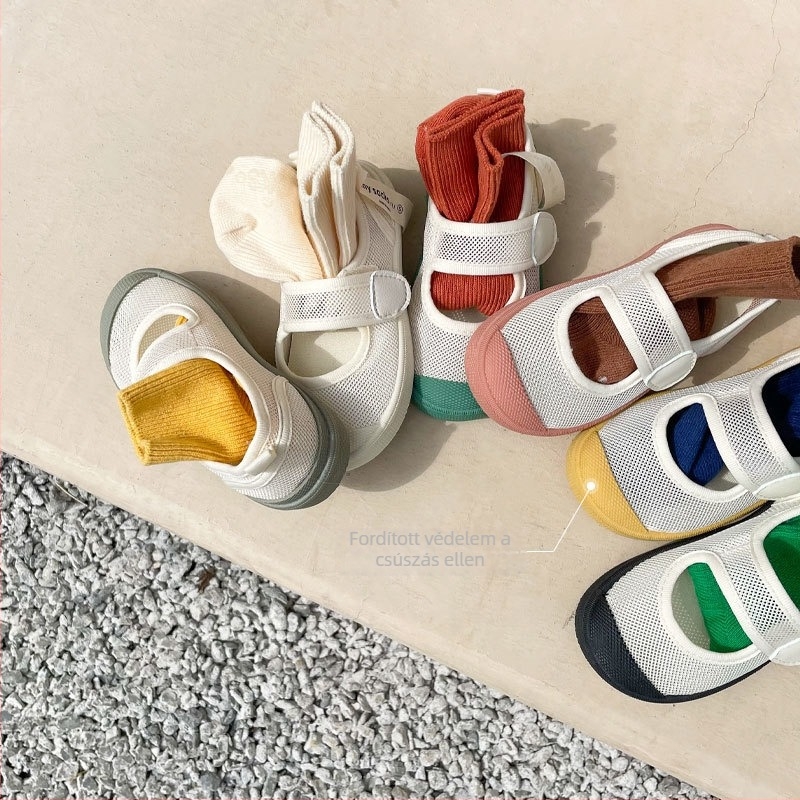 TS1208 Gyerekeknek való vászoncipő koreai stílusú hímzéssel, Velcro-zárás, pamut felsőrész, gumí talp, uniszex