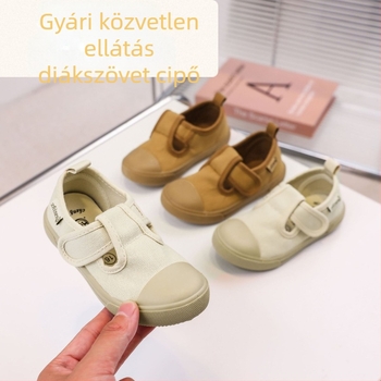 Gyermekeknek szánt vászon cipő Velcro zárással, kerek orrú, lélegző, csúszásmentes, kopásálló