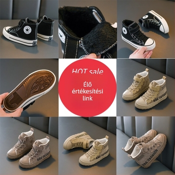 Gyerekek téli vászoncipő fleece béléssel, Velcro-zárás – vastag vászon felsőrész, gumi talp, uniszex