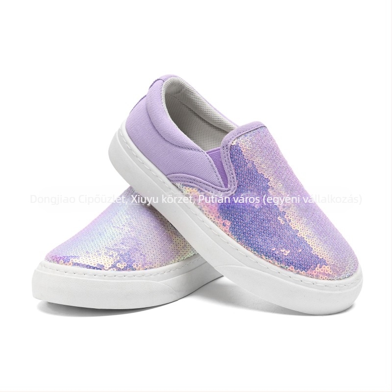 Gyerekeknek készült vászoncipő flitterekkel, Slip-On, uniszex, gumitalp, hálós belső, PU talpbetét