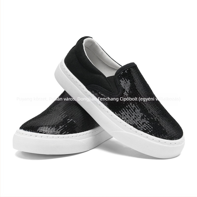 Gyerekeknek készült vászoncipő flitterekkel, Slip-On, uniszex, gumitalp, hálós belső, PU talpbetét