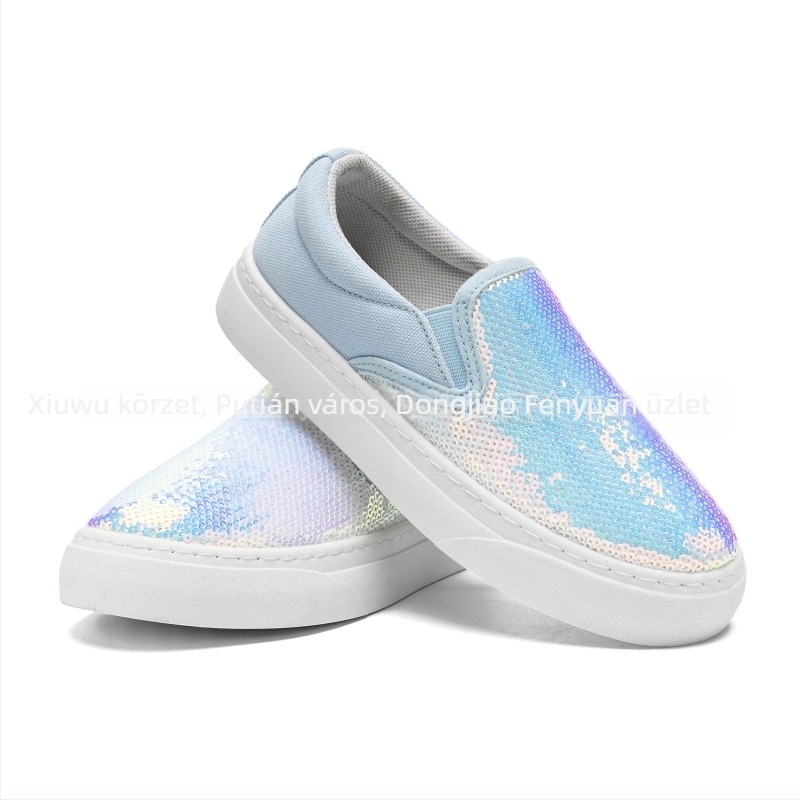 Gyerekeknek készült vászoncipő flitterekkel, Slip-On, uniszex, gumitalp, hálós belső, PU talpbetét