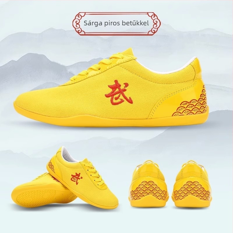 Harcművészeti edzőcipő – vászon felsőrész, alacsony bokavonal, elöl fűzőzár, könnyű felépítés, talp marhacsontból