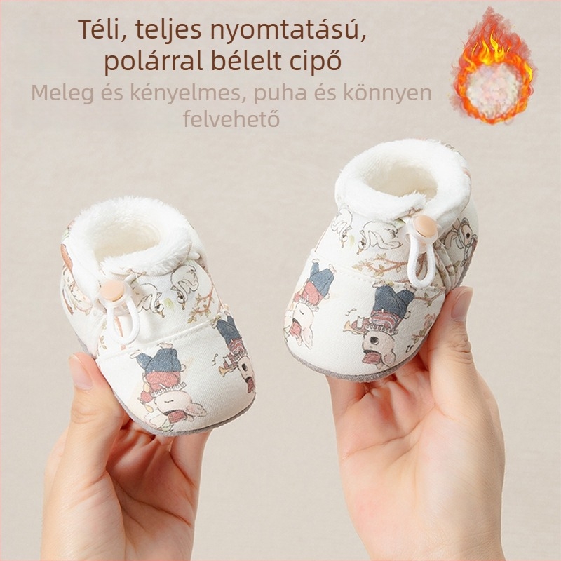 Téli vastag csecsemőcipő fleece-béléssel, puha talppal, meleg első lépésekhez