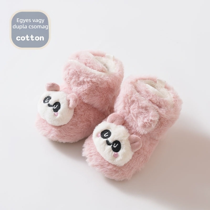 Baba beltéri csúszásmentes cipő puha plüss felsőrésszel, meleg és vastag, Panda rajz, Velcro-zár, 6–12 hónap, uniszex