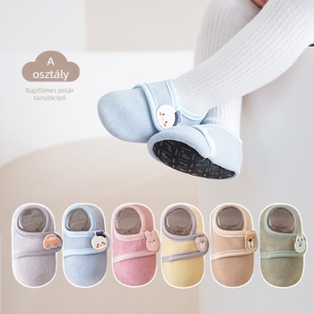 Uniszex babacipő puha talppal, 0–3 év, téli fleece bélés, pamut felső